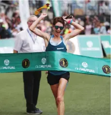  ?? Pictures: Motshwari Mofokeng/African News Agency (ANA) ?? ELATED: South Africa’s Ann Ashworth won the women’s race in a time of 6hr 10:04min. Last year, Camille Herron from the US won the Comrades Marathon women’s edition.