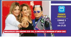  ??  ?? MALGIOGLIO CON SIMONA IZZO (65, A SINISTRA) E BARBARA D’URSO (60)