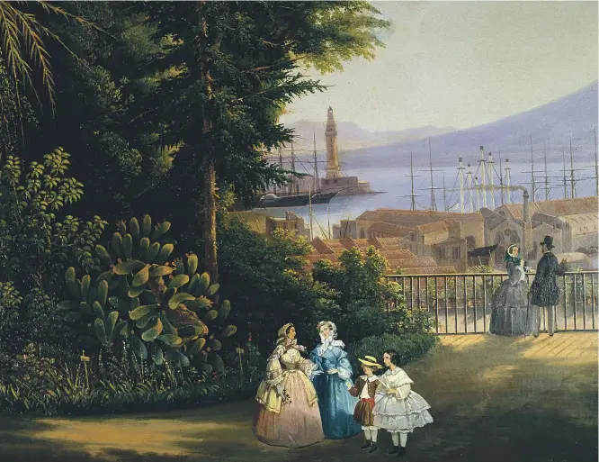  ?? GETTY ?? Un jardín con vistas al golfo de Nápoles en 1859, pintura de Vicenzo Sorrentino. Uno de los paisajes que dejó huella en la obra de Percy Shelley