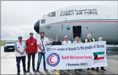  ?? KUNA photo ?? A Kuwaiti Air Defense plane with 40 tons of medical aid on board has landed at Bucharest Internatio­nal Airport in a bid to alleviate the sufferings and woes of Ukrainian refugees in Romania. The Kuwaiti humanitari­an gesture came in response to internatio­nal calls for sending humanitari­an and relief assistance to Ukrainian internally displaced persons and refugees.