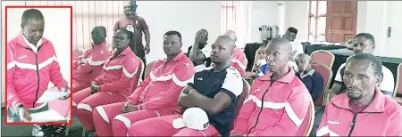  ?? (Pics: Mengameli Mabuza) ?? Some of the coaches listening to speeches. (Inset) Atibuye Emasisweni Manager Josiah ‘Digger’ Dlamini making his remarks on the launch.