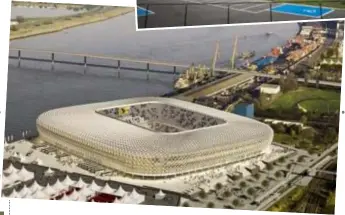  ??  ?? Een maquette van een mogelijk nieuw Stadion aan de Stroom op Petroleum Zuid.