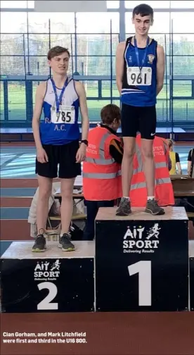  ??  ?? Cian Gorham, and Mark Litchfield were first and third in the U16 800.