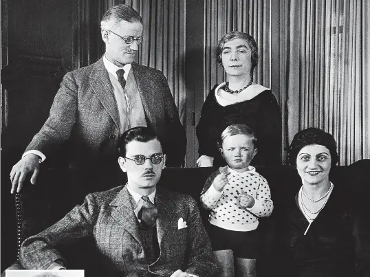  ?? GETTY ?? Stephen Joyce, left, and as a child in 1934 with his parents and grandparen­ts. James Joyce is top left.