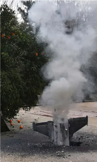  ??  ?? Smoke rises from a missile, which according to the Lebanon national news agency, appears to be part of a Syrian air defence missile targeting an Israeli warplane. Photo: AP