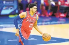  ?? MATT SLOCUM/AP ?? Philadelph­ia 76ers’ Tobias Harris dribbles during a game against the Jazz on March 3 in Philadelph­ia.