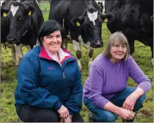  ??  ?? Dairygold Co-op Milk Advisor Maeve O’Connor (left) with Merle Tanner on her Coachford farm.