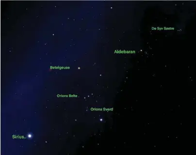  ??  ?? STJERNEKAR­T: Stjernekar­t for torsdag kveld laget med SkyMap og innsendt av Trond Hugo Hermansen. Sirius er lett å se nå - mot sør.