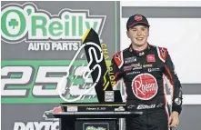  ?? JOHN RAOUX] ?? Norman native Christophe­r Bell celebrates Sunday after winning the O'Reilly Auto Parts 253, his first NASCAR Cup Series victory. [AP PHOTO/