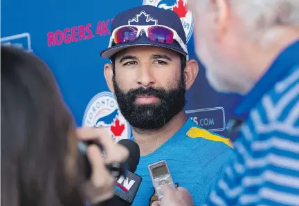  ?? NATHAN DENETTE/THE CANADIAN PRESS ?? Blue Jays right fielder Jose Bautista says he will play whatever role he’s asked to help the team win this year.