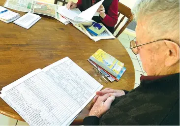  ??  ?? Adie continues to look through and pour over the records and statistics he has kept for over 40 years and enjoys looking back on the history of the club.