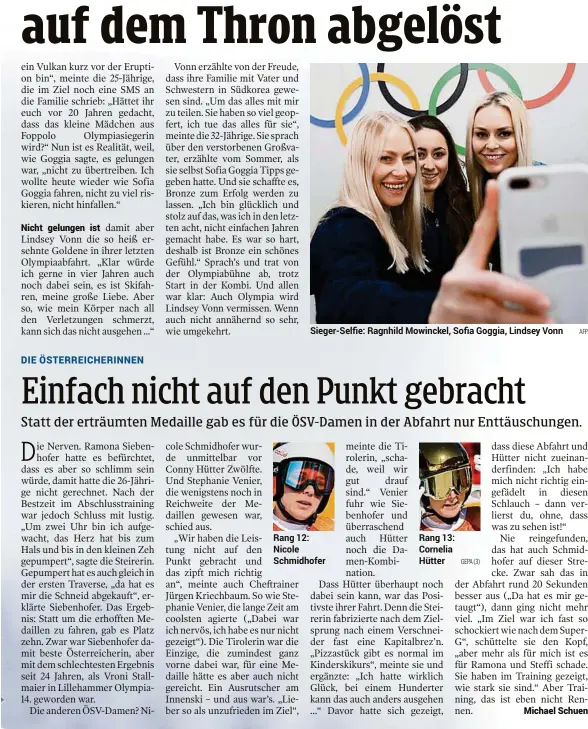  ??  ?? Sieger-selfie: Ragnhild Mowinckel, Sofia Goggia, Lindsey Vonn GEPA (3) AFP