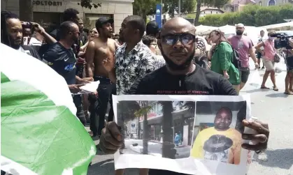  ?? ?? Protests in Civitanova Marche on Saturday over the killing of Alika Ogorchukwu. Photograph: Chiara Gabrielli/AP