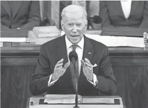  ?? JIM LO SCALZO/AP FILE ?? A year ago, President Joe Biden used his first State of the Union address to push top Democratic priorities that were sure to face a battle in the narrowly divided Congress but he also laid out a four-pronged “unity agenda” that would be an easier sell.