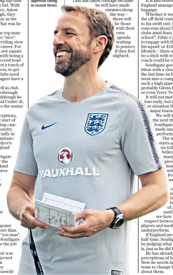  ??  ?? Reason to smile: No England manager has gone into a tournament with a higher approval rating in recent times