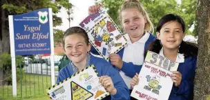  ??  ?? Design a Poster winners of Ysgol St Elfod, Abergele, Jessica Brierley, Lilly Beau Grindrod and Moli Birkinshaw