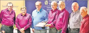  ?? SUBMITTED BY ÉVANGÉLINE-CENTRAL CREDIT UNION ?? Billy MacKendric­k, (third from left) Évangéline-Central Credit Union board member, presents the credit union’s 2016 Volunteer of the Year Award to the Helping Hands Band members, from left, Ted Peters, Alton Silliker, Orville Rogers, Junior Boylan,...