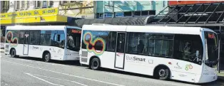  ?? PHOTO: GIORDANO STOLLEY ?? Falling patronage . . . Fewer people than ever before are utilising Invercargi­ll’s municipal bus service. The buses are seen here at the Dee St stop.