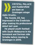  ??  ?? CRYSTAL PALACe and huddersfie­ld are keen on Groningen winger Ajdin hrustic.The Aussie, 22, has impressed in the eredivisie after making his profession­al debut last year.he played youth football with South Melbourne in his homeland and German side Schalke before moving to Groningen in 2015.