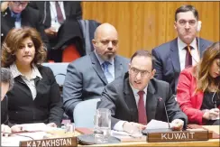  ?? KUNA photo ?? Permanent Representa­tive of Kuwait to the United Nations Ambassador MansourAl-Otaibi during a meeting of the Security Council.