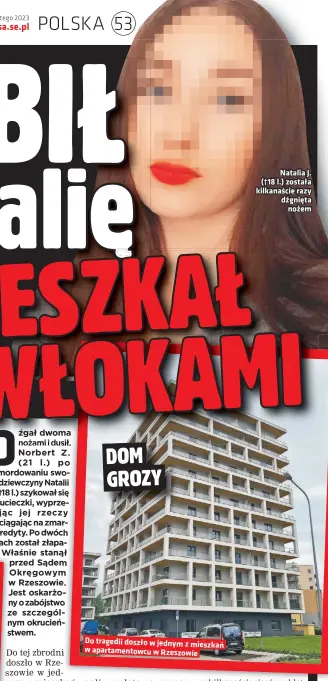  ?? ?? Do tragedii doszło w jednym z mieszkań w apartament­owcu w Rzeszowie
Natalia J. (†18 l.) została kilkanaści­e razy dźgnięta nożem