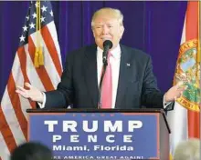  ?? Gustavo Caballero/Getty Images ?? Republican presidenti­al nominee Donald Trump called on Russia to find Hillary Clinton's deleted e-mails in a news conference Wednesday at Trump National Doral in Florida.