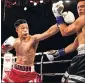 ?? COURTESY OF SHOWTIME ?? Brandun Lee, left, of La Quinta, fought four times in 2020, including this thirdround technical-knockout victory over Camilo Prieto on March 13 in Minnesota.