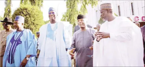  ?? PHOTO: NAN ?? Minister of Water Resources, Suleiman Adamu ( right); Vice President, Yemi Osinbajo; Minister of Works and Housing, Babatunde Fashola and Jigawa State Governor, Muhammad Abubakar at the 2022 World Toilet Summit in Abuja… at the weekend.