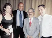  ?? Photos by Catherine Bigelow / Special to The Chronicle ?? Karen and Ronnie Lott (left) with Mayor Ed Lee and Tipping Point founder Daniel Lurie at Pier 48.