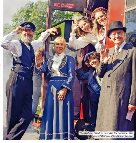  ?? ?? The Railway Children cast visit the Somerset and Dorset Railway at Midsomer Norton