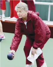  ??  ?? Drouin third Pauline Appleyard steps up to bowl in division one on Tuesday.