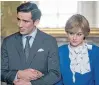  ?? PHOTO BY NETFLIX ?? Prince Charles (Josh O’Connor) and Princess Diana (Emma Corrin) during the scene of an interview following the announceme­nt of their engagement in Season 4 of “The Crown.”