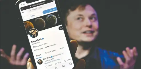  ?? OLIVIER DOULIERY / AFP VIA GETTY IMAGES ?? Elon Musk, who leads electric-car firm Tesla and aerospace company SpaceX, says that his bid for Twitter wasn't about making money. “My strong intuitive sense is that having a public platform that is maximally trusted and broadly inclusive is extremely important to the future of civilizati­on.”