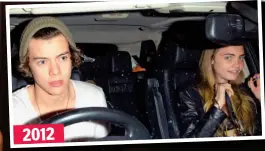  ??  ?? 2012 Linked: Cara leaving a nightclub with Harry Styles