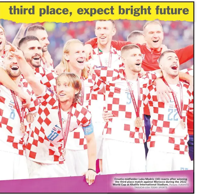  ?? TAGUCHI-USA TODAY SPORTS
Picture: YUKIHITO ?? Croatia midfielder Luka Modric (10) reacts after winning the third place match against Morocco during the 2022 World Cup at Khalifa Internatio­nal Stadium.