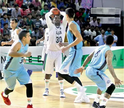  ??  ?? Chennai Slam and Hyderabad Sky in action during the match 20 of the UBA Pro Basketball League Season 4 at the Satyabhama University in Chennai. Hyderabad won 83-79.