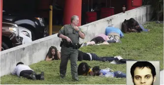  ?? — AP ?? FORT LAUDERDALE, Florida: First responders secure the area outside Fort Lauderdale-Hollywood Internatio­nal Airport after a shooting on Friday. (Inset) This booking photo shows suspect Esteban Ruiz Santiago yesterday.