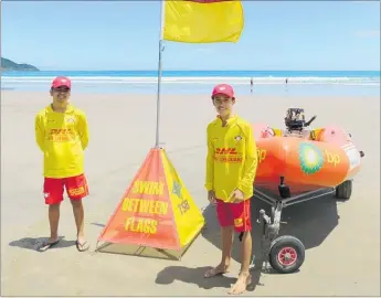  ??  ?? Harry Hone and Jayden Boughey were on duty for the opening day of the Far North Surf Rescue’s new summer season of lifeguard patrol earlier this month.