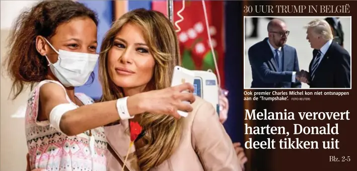  ?? FOTO AP ?? First lady Melania Trump bracht een uitgebreid bezoek aan Universita­ir Kinderziek­enhuis Koningin Fabiola.