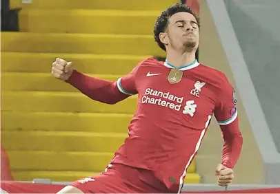  ?? Picture: AFP ?? YOUNG GUN. Liverpool’s Curtis Jones celebrates after he scored the only goal during their Champions League Group D match against Ajax at Anfield on Tuesday night.