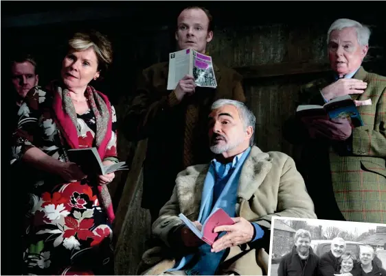  ??  ?? Above: Imelda Staunton, Alistair Petrie, Burt and Derek Jacobi. Right: Newman, Reynolds, Staunton and Ian Hislop