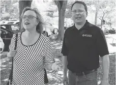  ?? KENNETH ARMSTRONG / THE CANADIAN PRESS FILES ?? Green Party of Ontario Leader Mike Schreiner with federal Green Party Leader Elizabeth May in his home riding of Guelph.