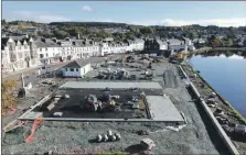  ?? ?? This drone shot, taken at the end of October by Greig MacLeod, shows work starting on the new public square. Right: The front green as it was - pictured after Storm Diana three years ago.