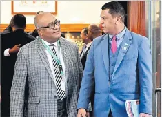  ?? Picture: ELIKI NUKUTABU ?? Deputy PM Manoa Kamikamica (left) and Aseri Radrodro at the opening of the Parliament in Suva yesterday.