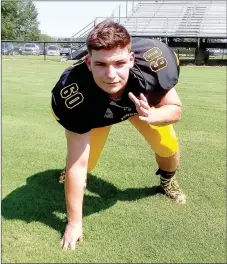  ?? MARK HUMPHREY ENTERPRISE-LEADER ?? Prairie Grove senior Chuckie Edwards (5-8, 220) has learned the system after transferri­ng last year from Ozark, Mo. Edwards may rotate from down lineman to linebacker on defense. Coaches plan to capitalize upon his versatilit­y.