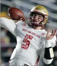  ?? Ap file ?? boston college quarterbac­k phil Jurkovec passes during the first half against virginia tech last friday.