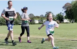  ??  ?? Right: Five-year-old Erika Reynolds races mum Emily and dad Craig to the line.
The family are from Seaview.
Below: Kate Tucker, Gill Tucker, Jenny Tucker, Ruth Tucker and Michelle Baldwin, all of Ellinbank, achieved competitiv­e times in the Geoff...