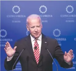  ?? ASSOCIATED PRESS FILE PHOTO ?? Former U.S. Vice President Joe Biden speaks June 7 during a conference in Athens, Greece. Biden will travel to Alabama in October to campaign for Democrat Doug Jones in the race for the U.S. Senate seat previously occupied by Attorney General Jeff Sessions.