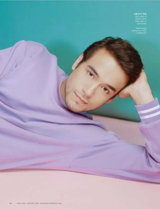  ??  ?? ABOUT ME
Get a dose of refresh with a softer take on sportswear
Pastel purple pullover by YVES
CAMINGUE