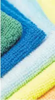  ??  ?? Microfibre cloths come in different weaves for a variety of uses. They can be washed and reused.